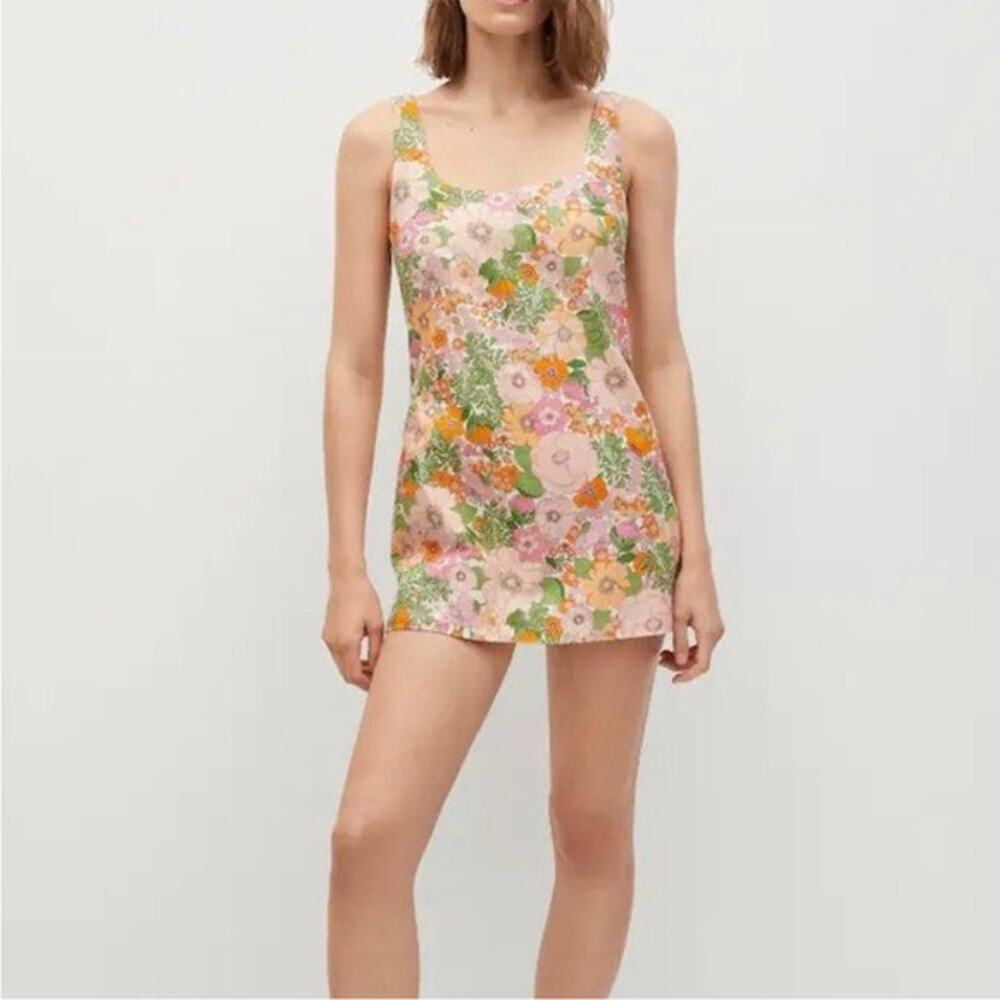 Mango MNG Orange floral scoop neck romper size XS -seen on TV!